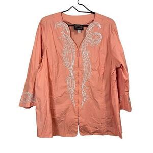 Bob Mackie Wearable Art Jacket Topper 1X Floral 3/4 Sleeve Full Zip Casual